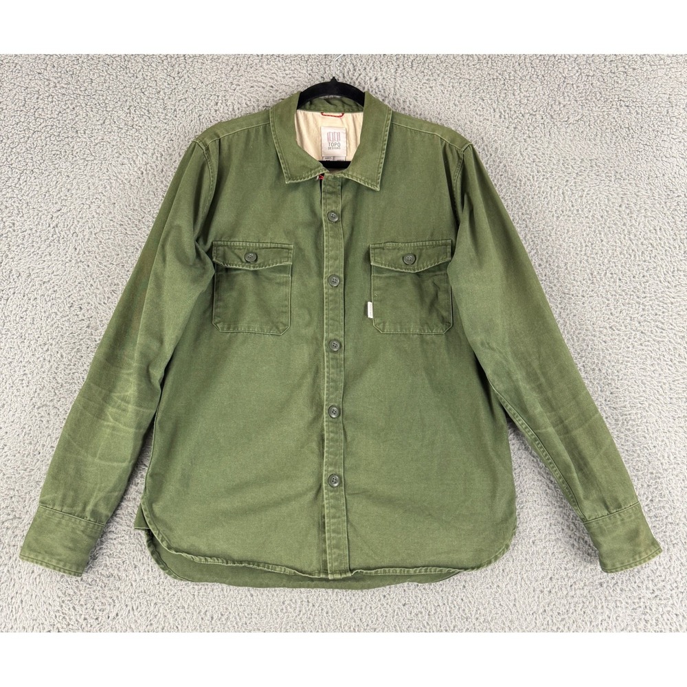 Topo Designs Mens Field Shirt Medium Green Cotton Twill Utility Workwear Button